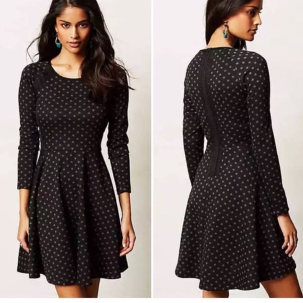 Weston Wear by Anthropologie Black Polka Dot Long-sleeve Dress, Size Small